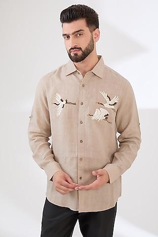 beige linen embroidered shirt