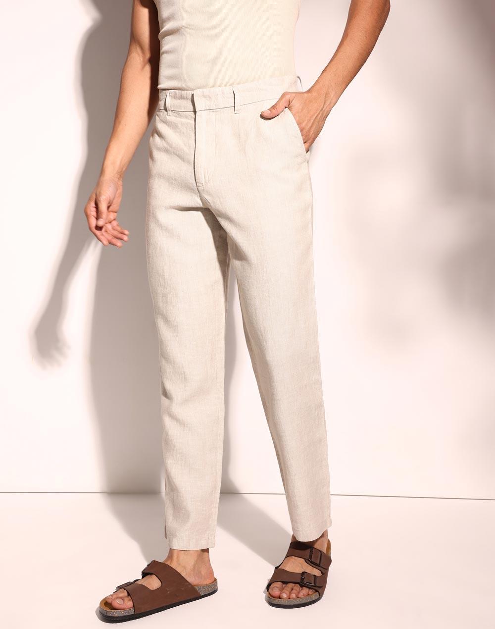 beige linen full length regular pant