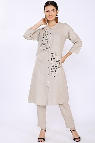 beige linen hand embroidered tunic