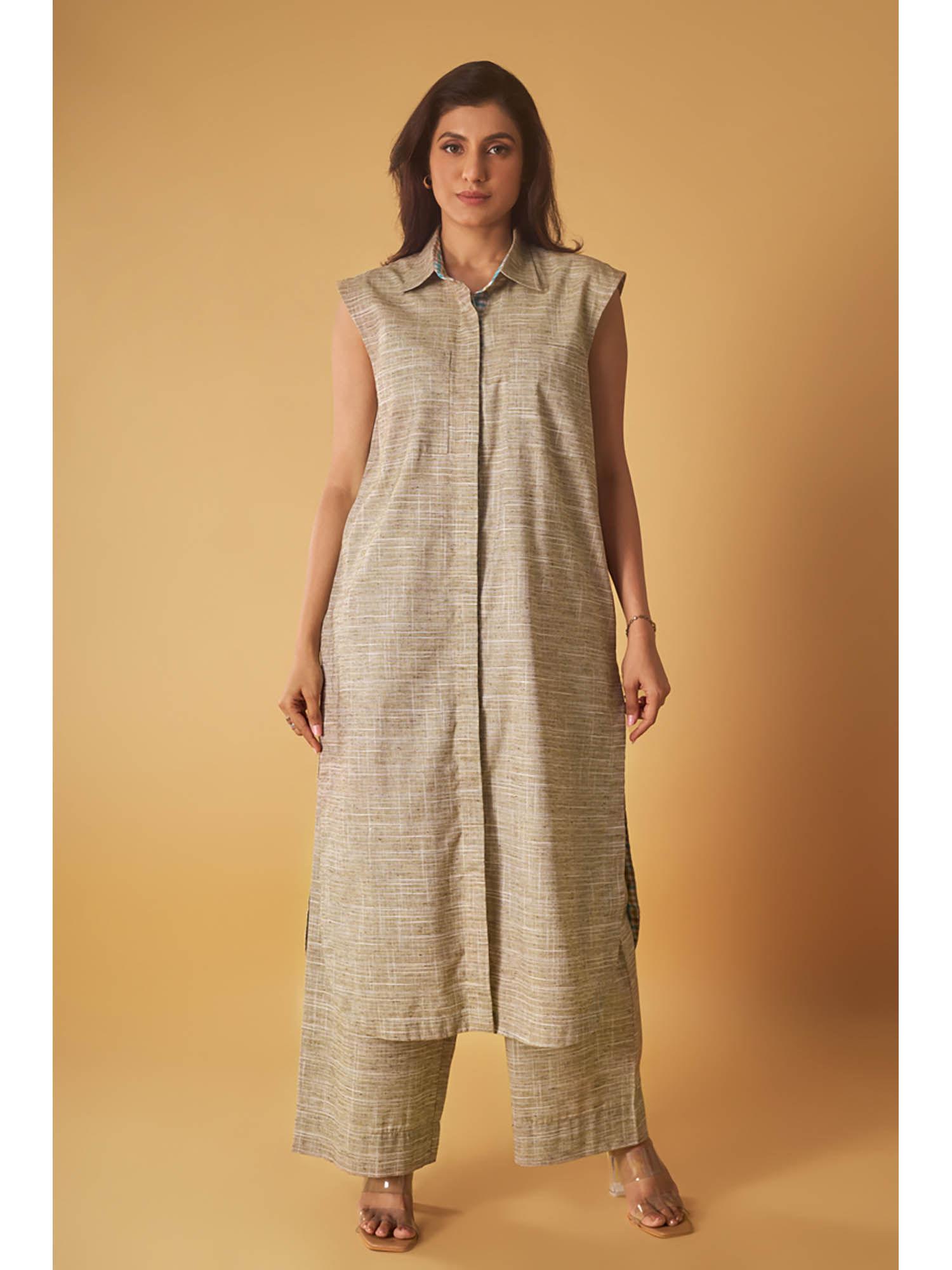 beige linen kurta and pant co-ord (set of 2)