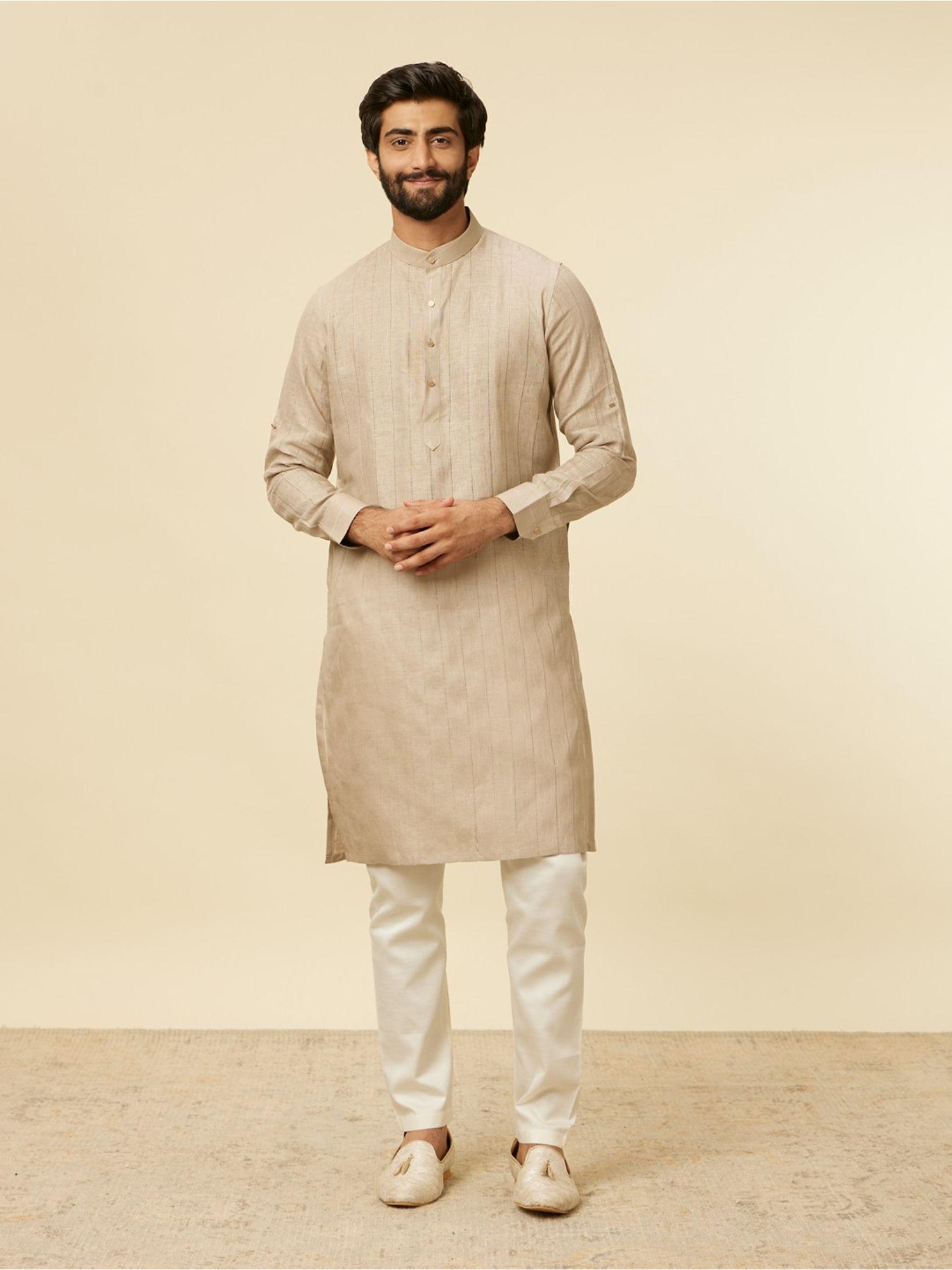 beige linen plain kurta