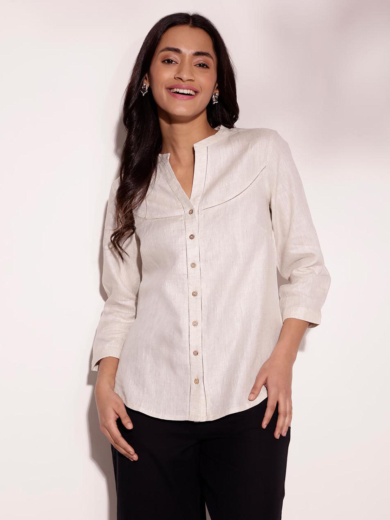 beige linen regular fit shirt