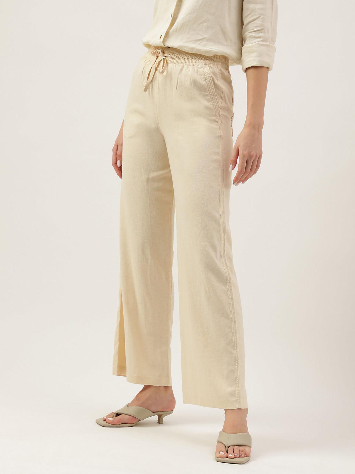 beige linen rich solid wide leg pant