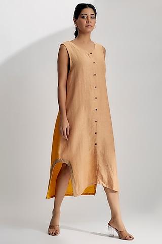 beige linen satin dress