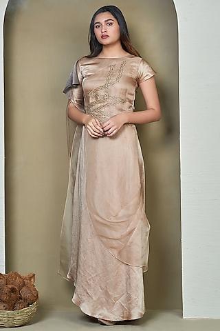 beige linen satin gown