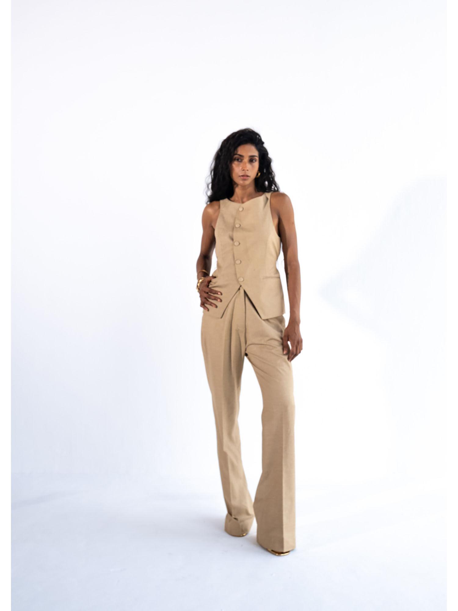 beige linen straight pant