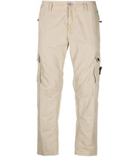 beige logo cotton slim trousers