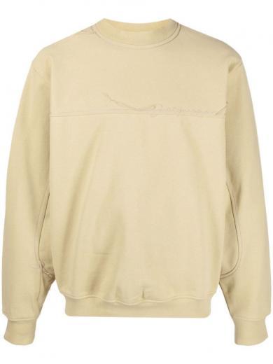 beige logo-embroidered cotton jumper