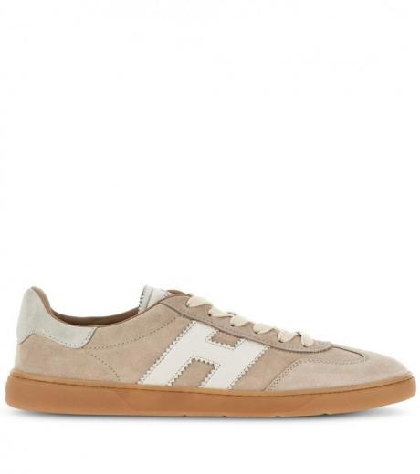 beige logo lace up sneakers