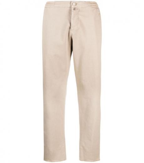 beige logo patch trousers