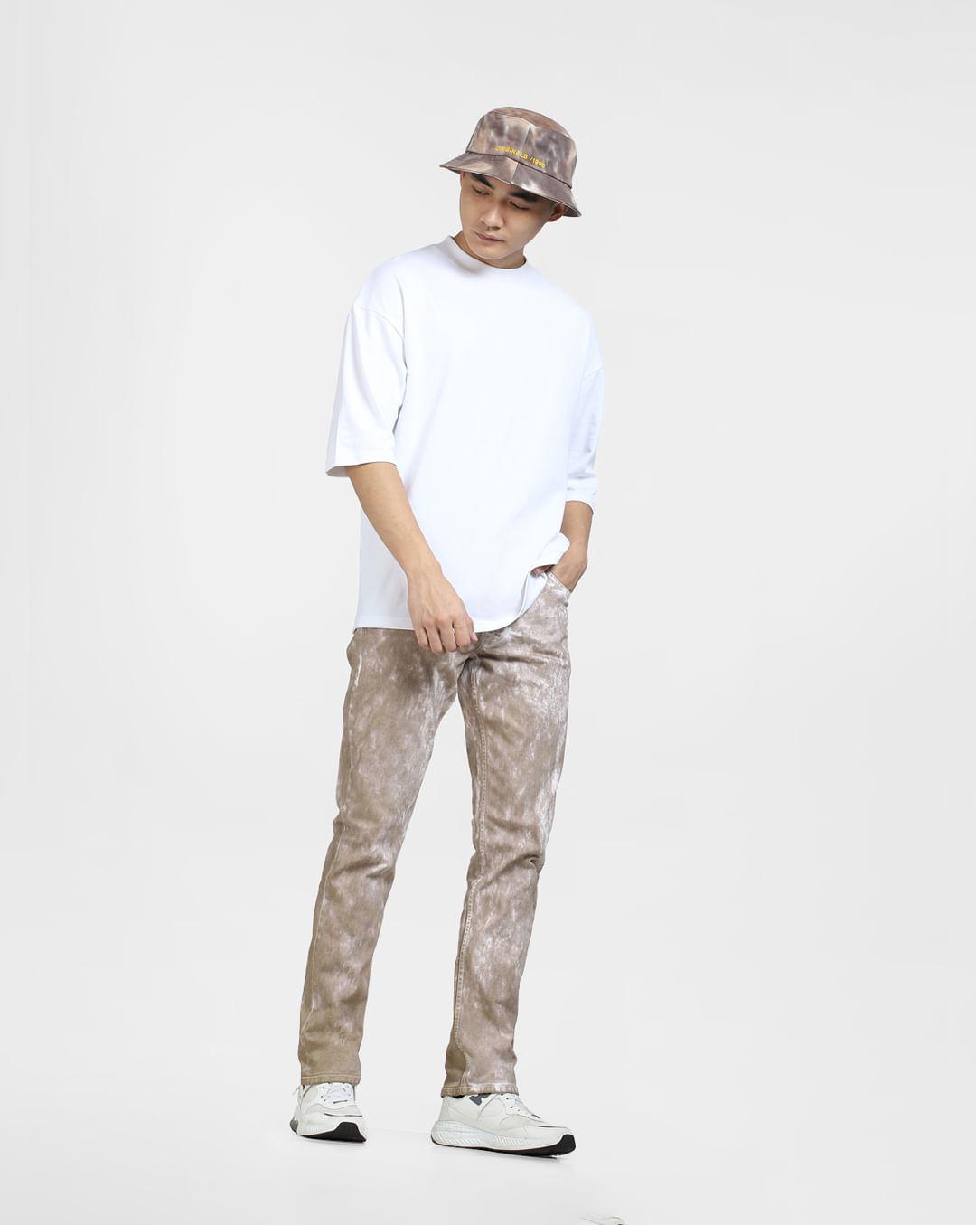 beige low rise colourblocked glenn slim fit jeans