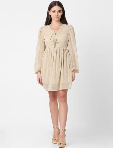 beige lurex dobby mini dress