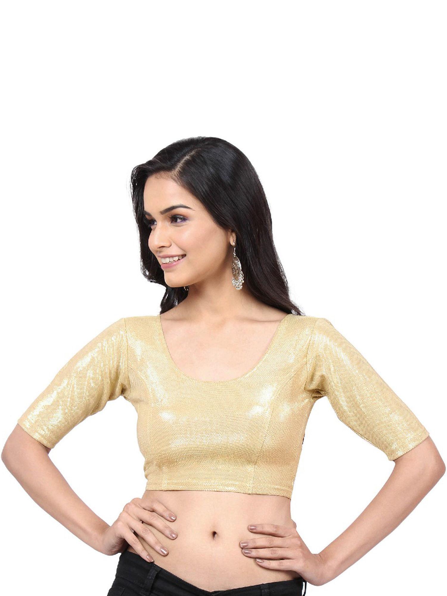 beige lycra shimmer stretchable readymade blouse