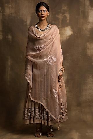 beige machine embroidered anarkali set