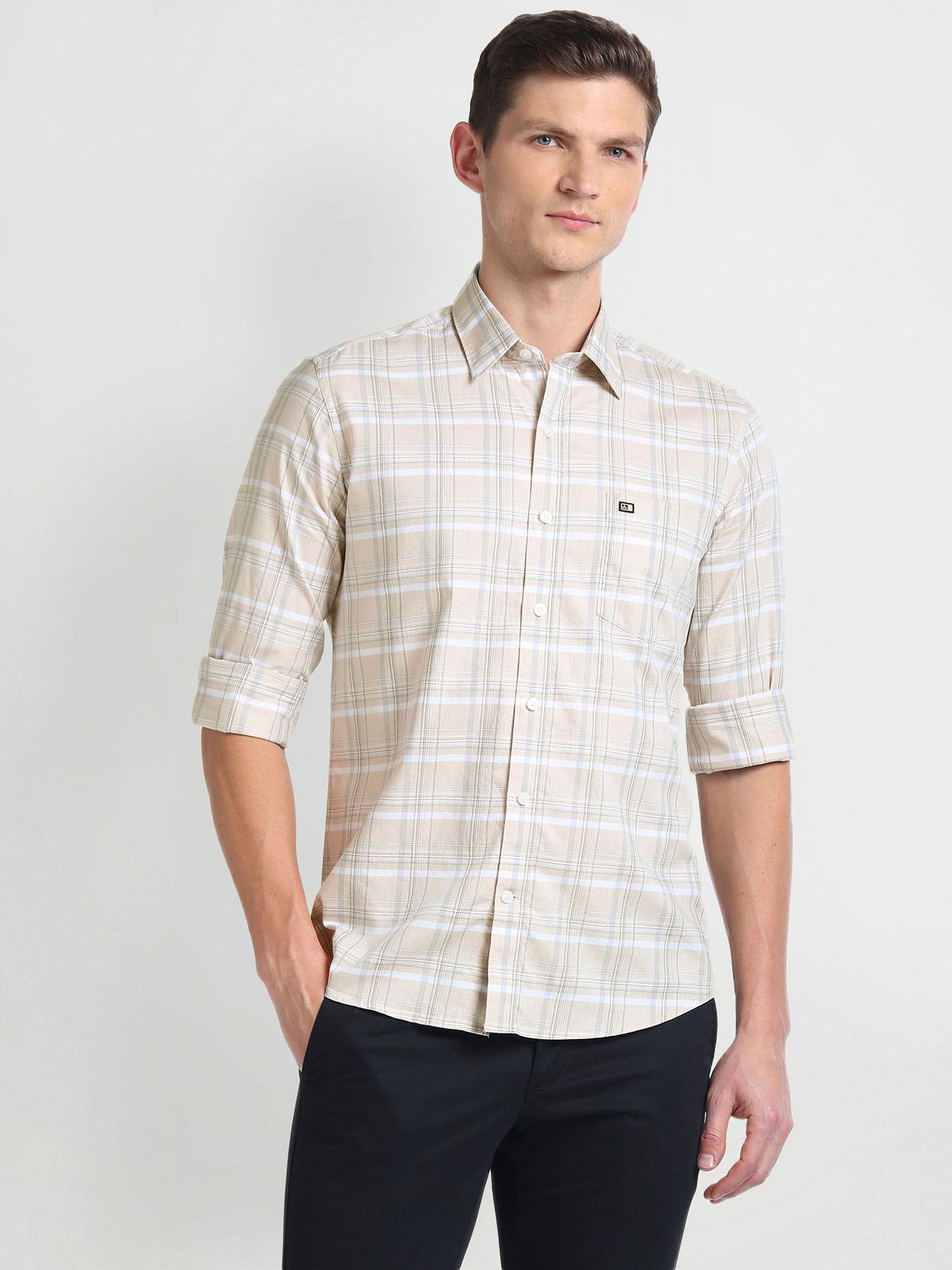 beige manhattan slim fit cotton casual shirt