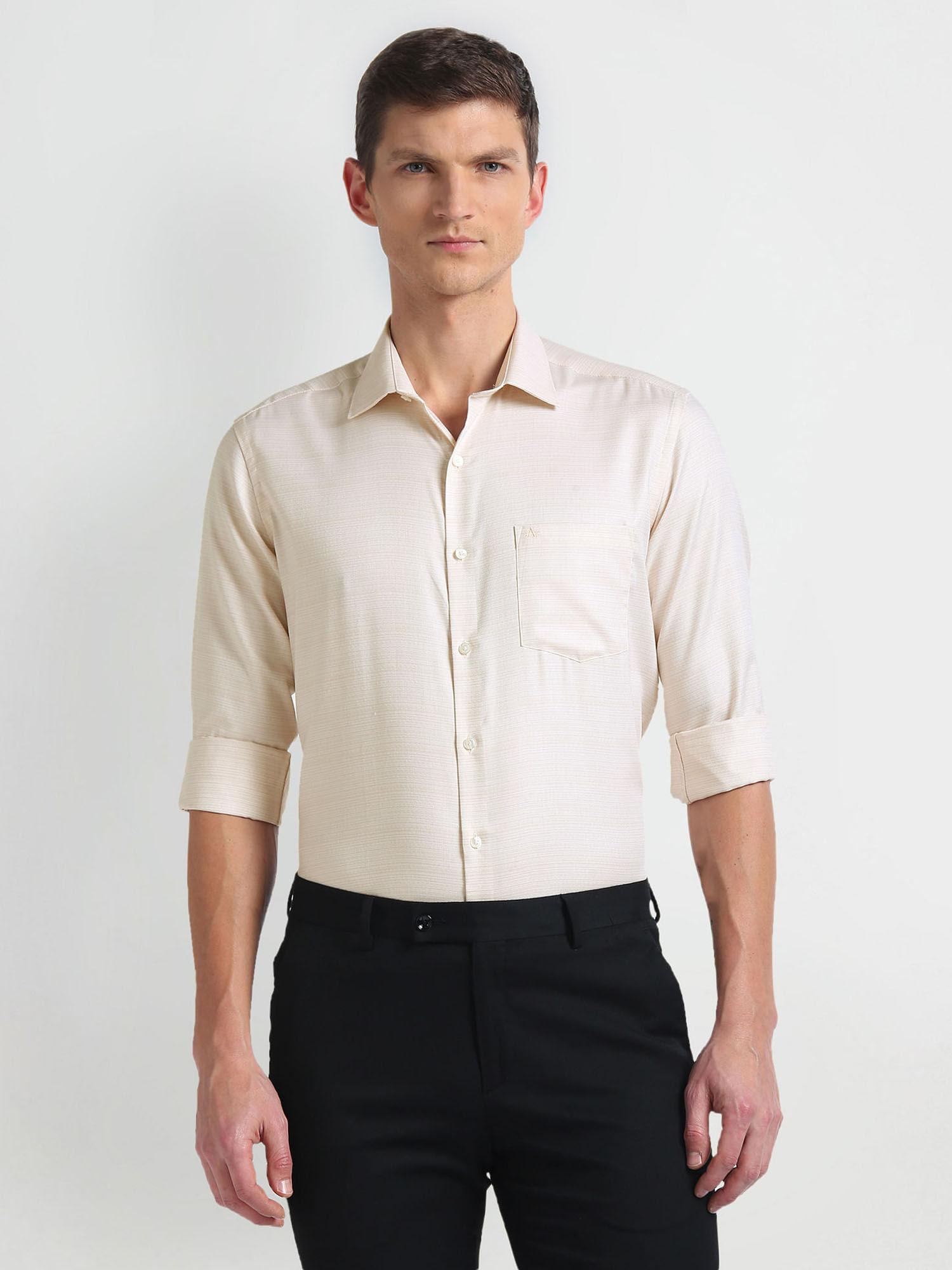 beige manhattan slim fit pure cotton formal shirt