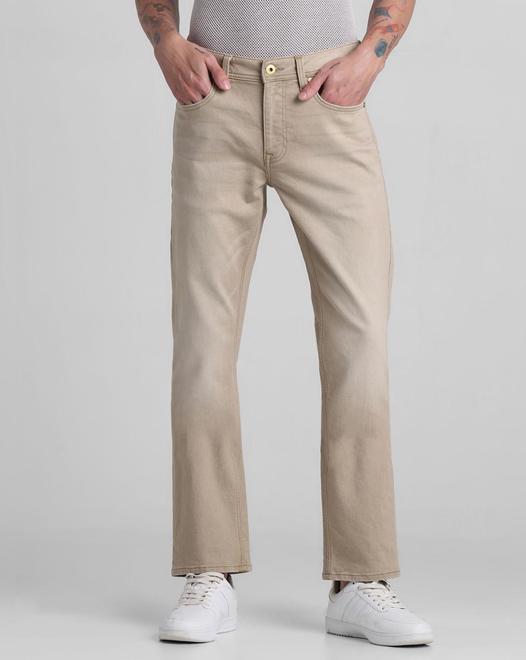 beige mid rise clark regular fit jeans