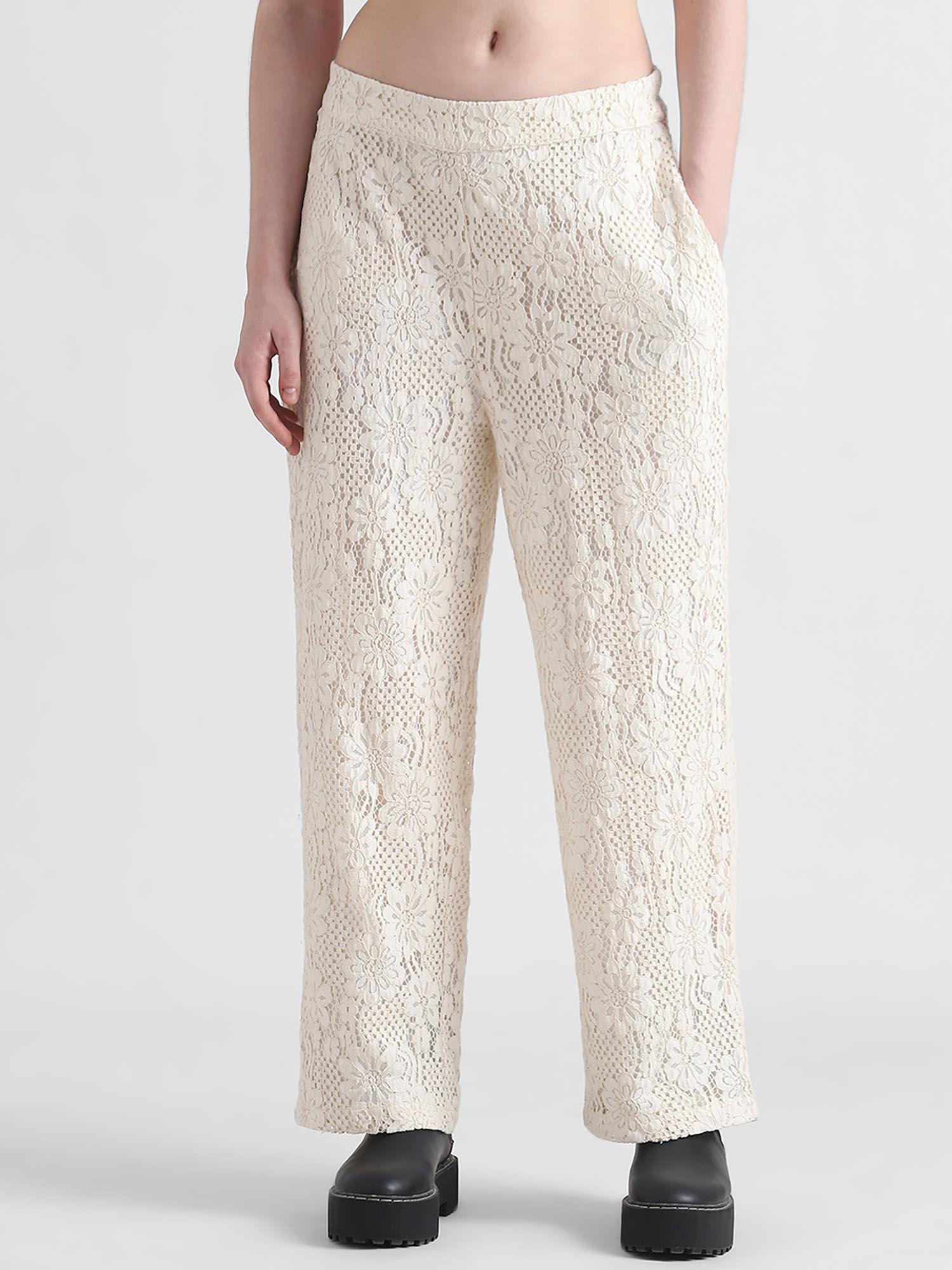 beige mid rise lace pants