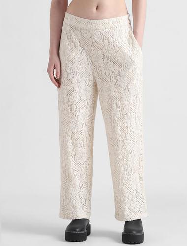 beige mid rise lace pants