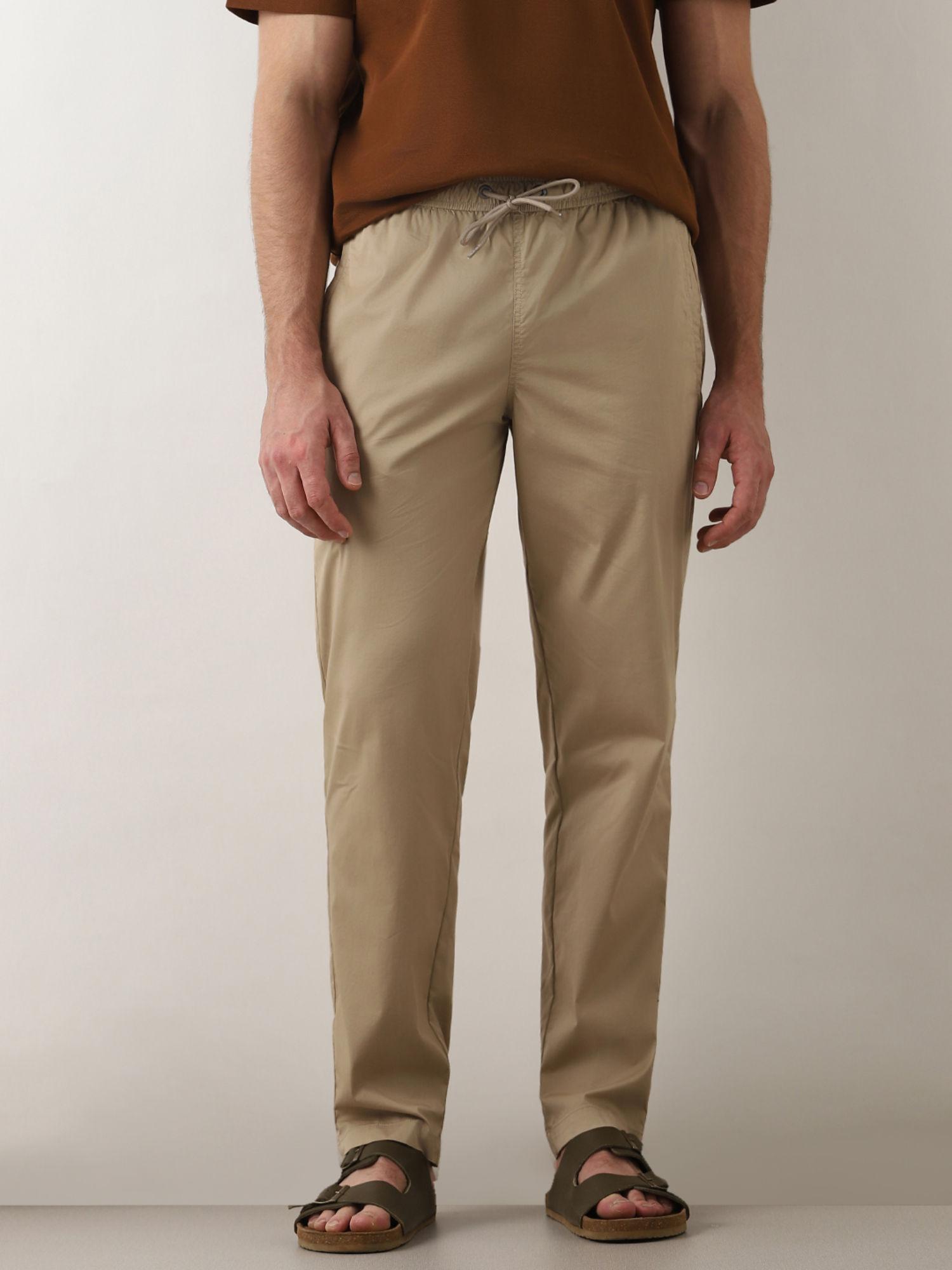 beige mid rise straight fit pant