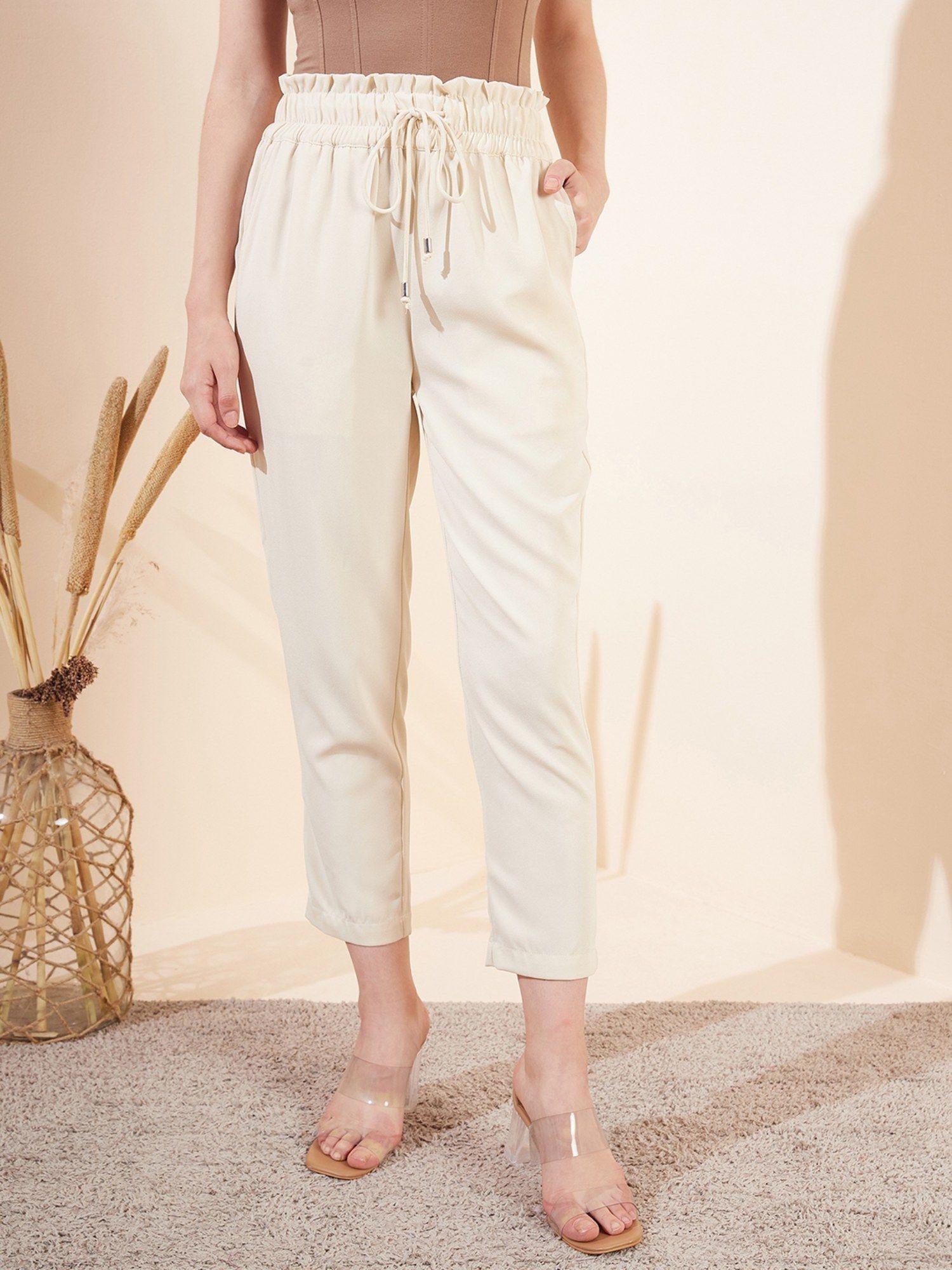 beige mid waist straight trousers