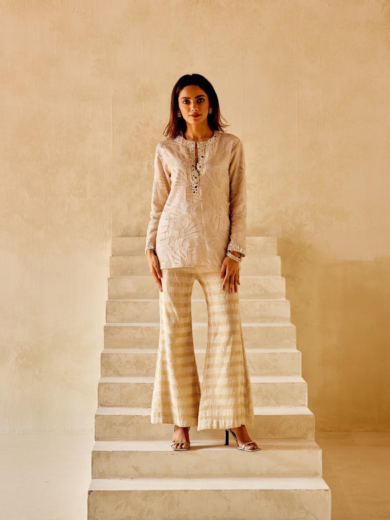 beige mirror work tunic