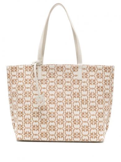 beige monogram raffia tote bag