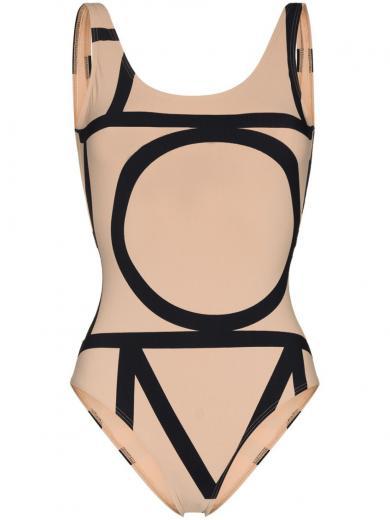 beige monogram swimsuit