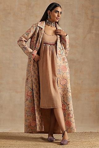 beige muslin jaal digital printed jacket dress