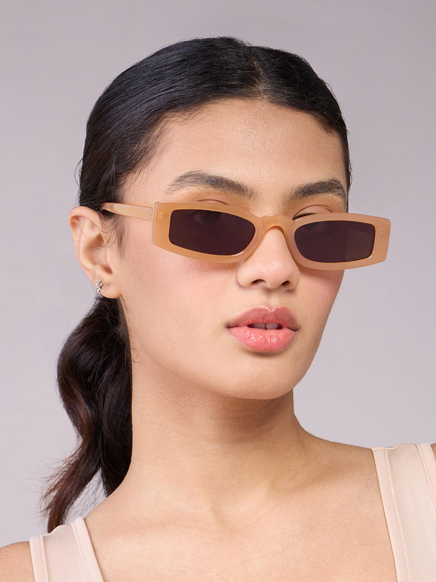 beige narrow rectangular sunglasses