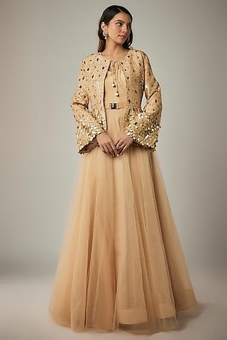 beige net hand embroidered gown with jacket