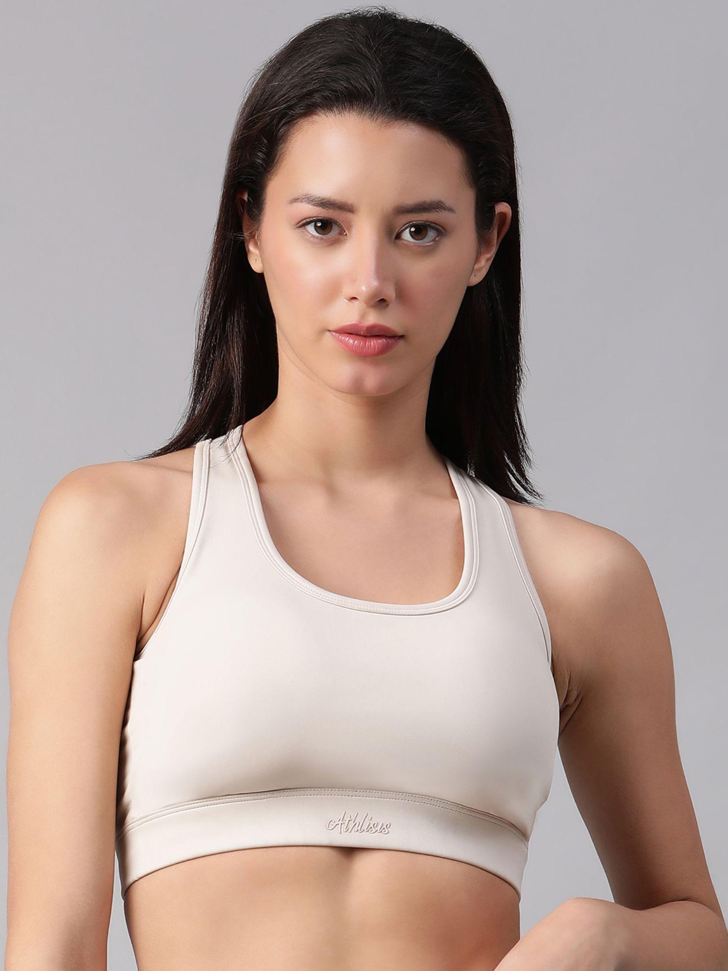 beige non-wired removable padding sports bra