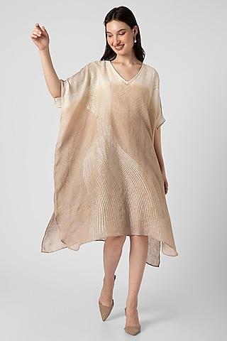 beige ombre dyed linen hand screen printed dress