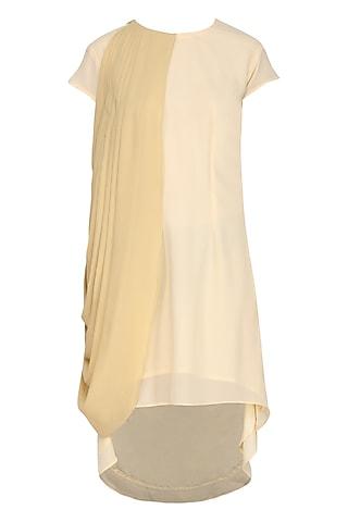 beige one side drape dress