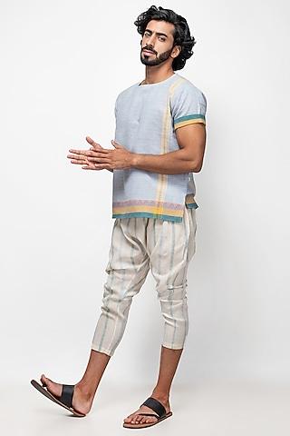 beige organic cotton striped trousers