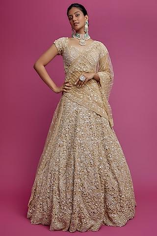 beige organza embellished lehenga set