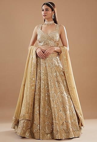 beige organza embroidered lehenga set