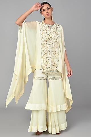 beige organza embroidered tunic set