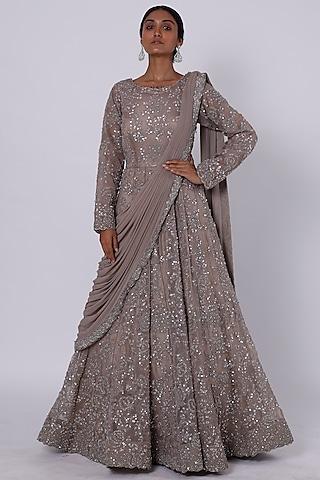 beige organza gown saree