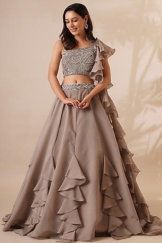 beige organza lehenga set