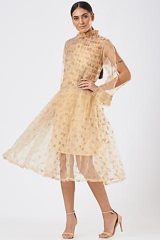 beige organza pleated dress