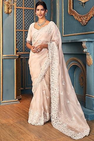 beige organza saree set