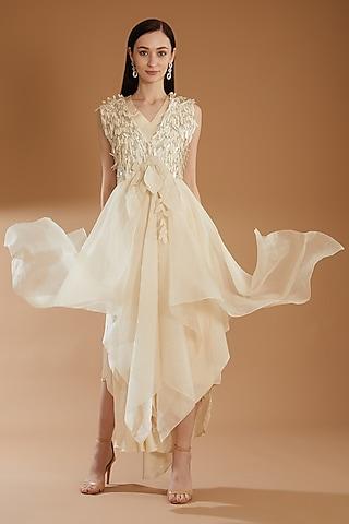 beige organza tassel jacket dress