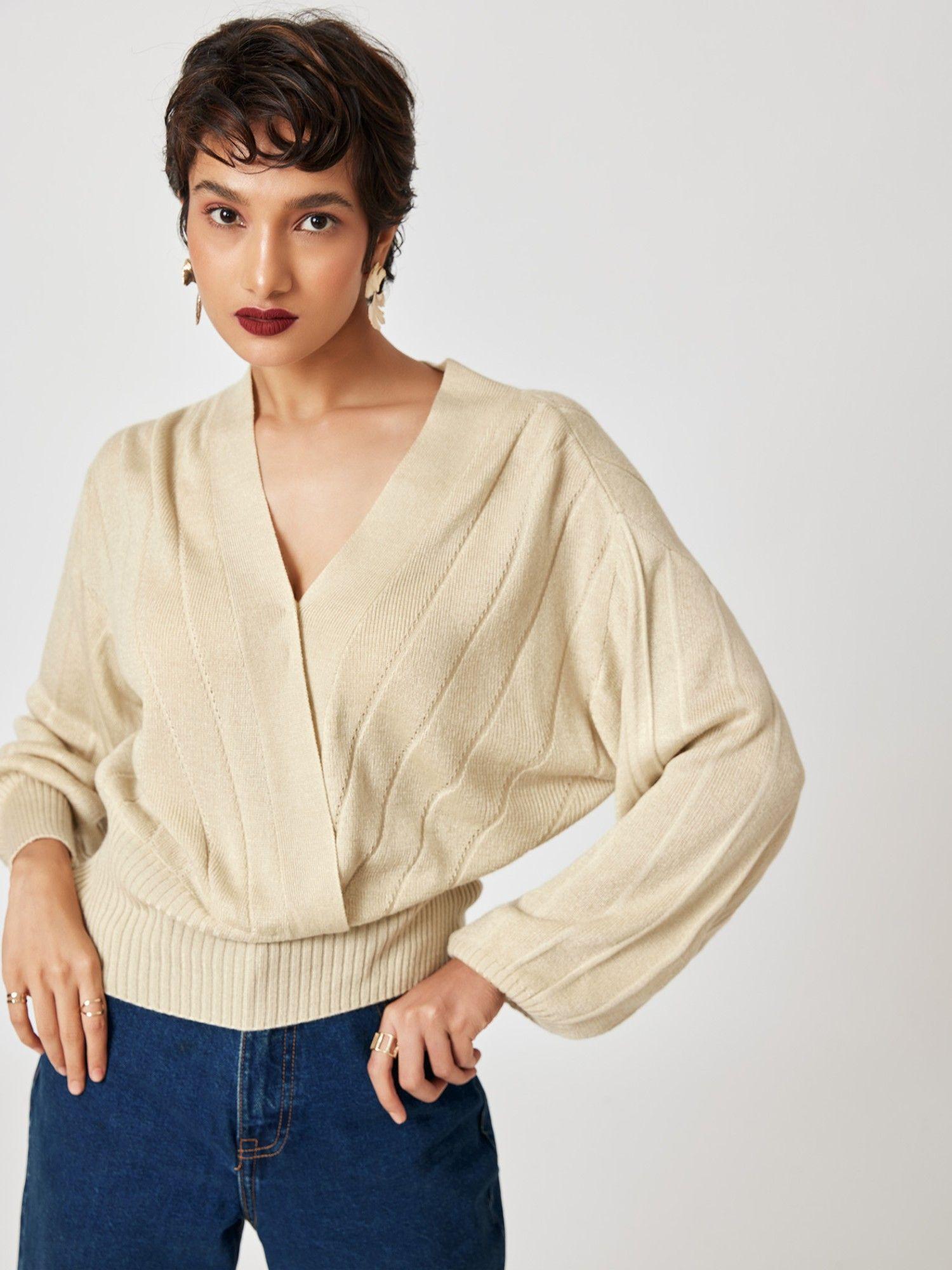 beige overlap full sleeve top