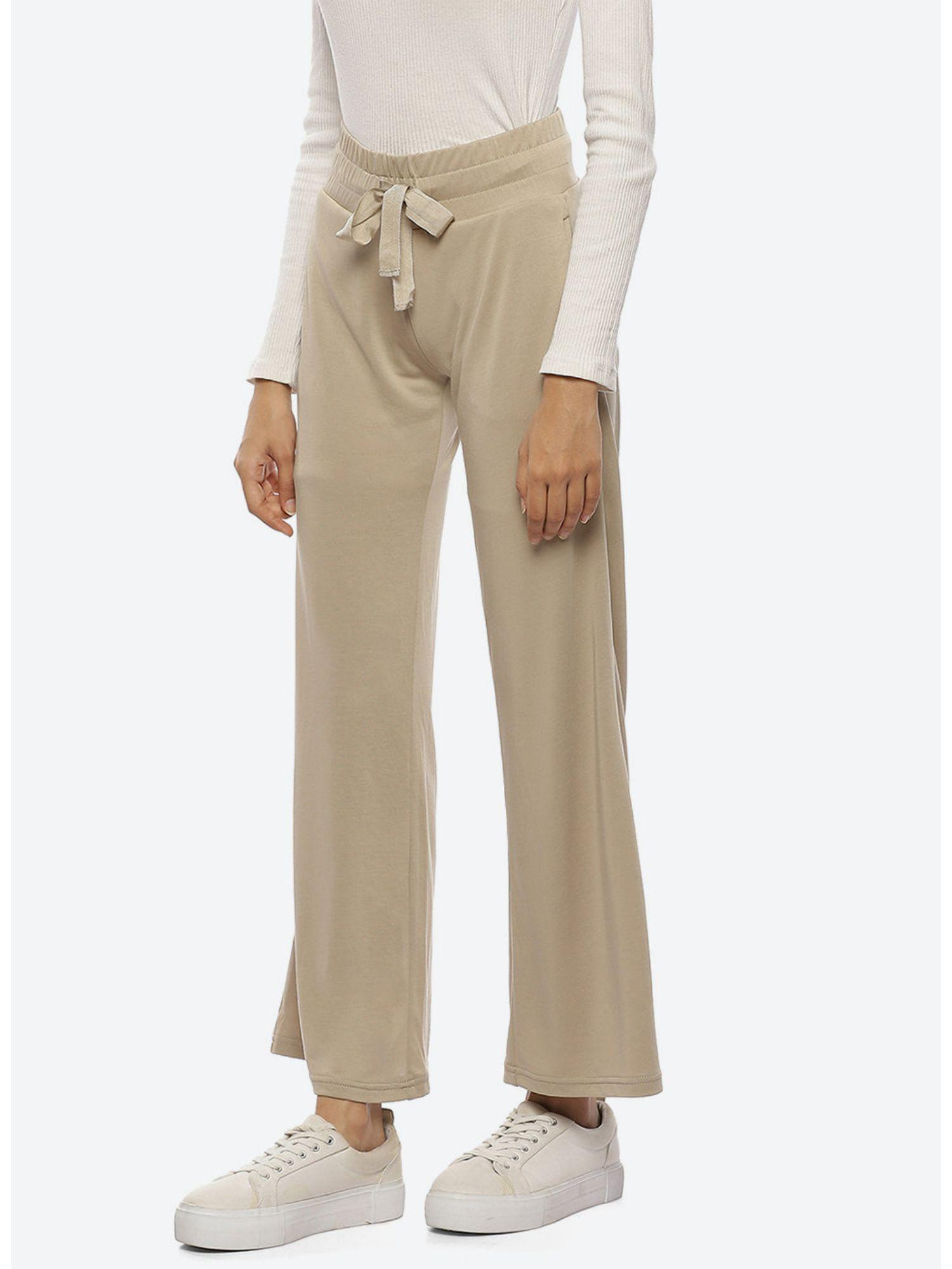 beige palazzos with drawstring waist