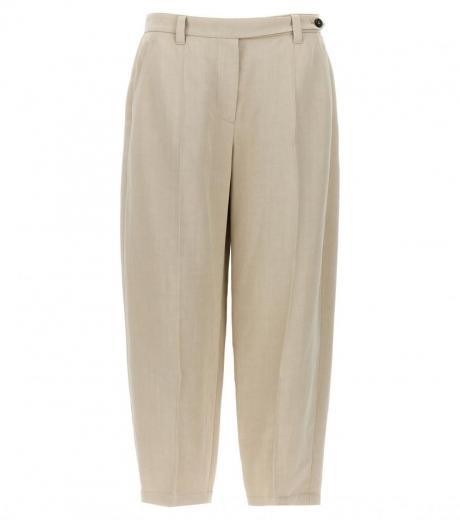 beige pants with front pleats