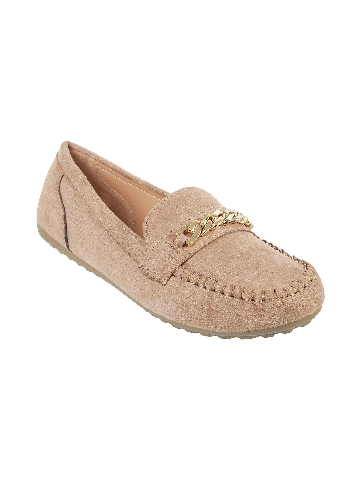 beige patterned loafers