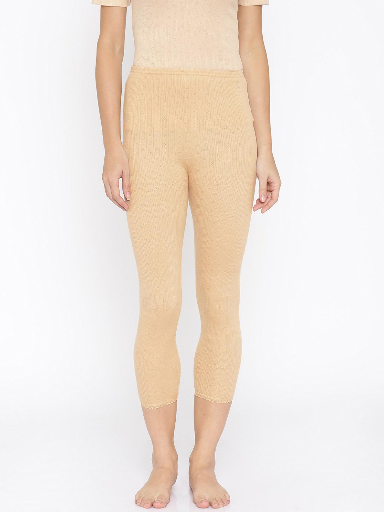 beige patterned thermal leggings