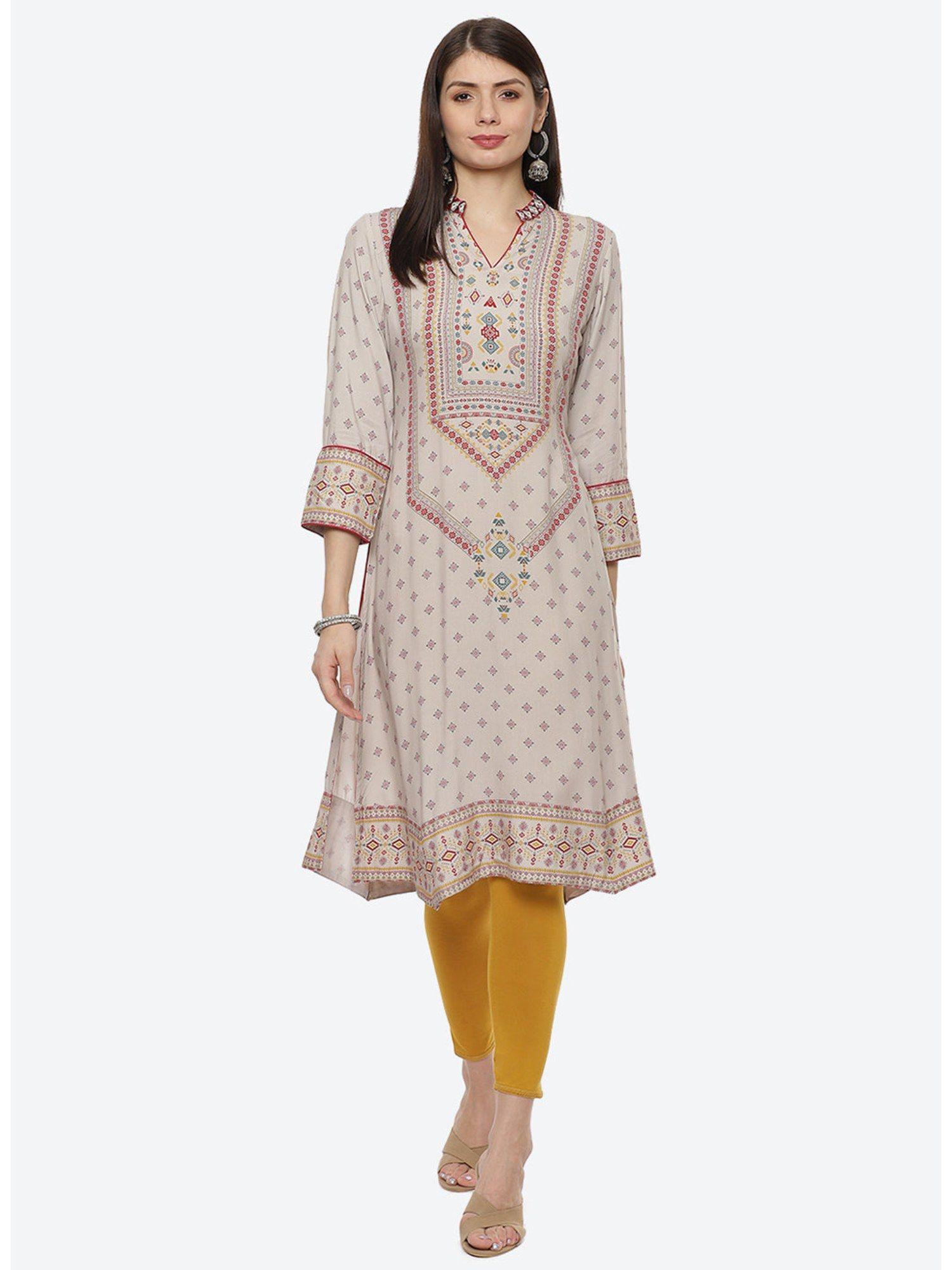 beige phool collection a line kurta