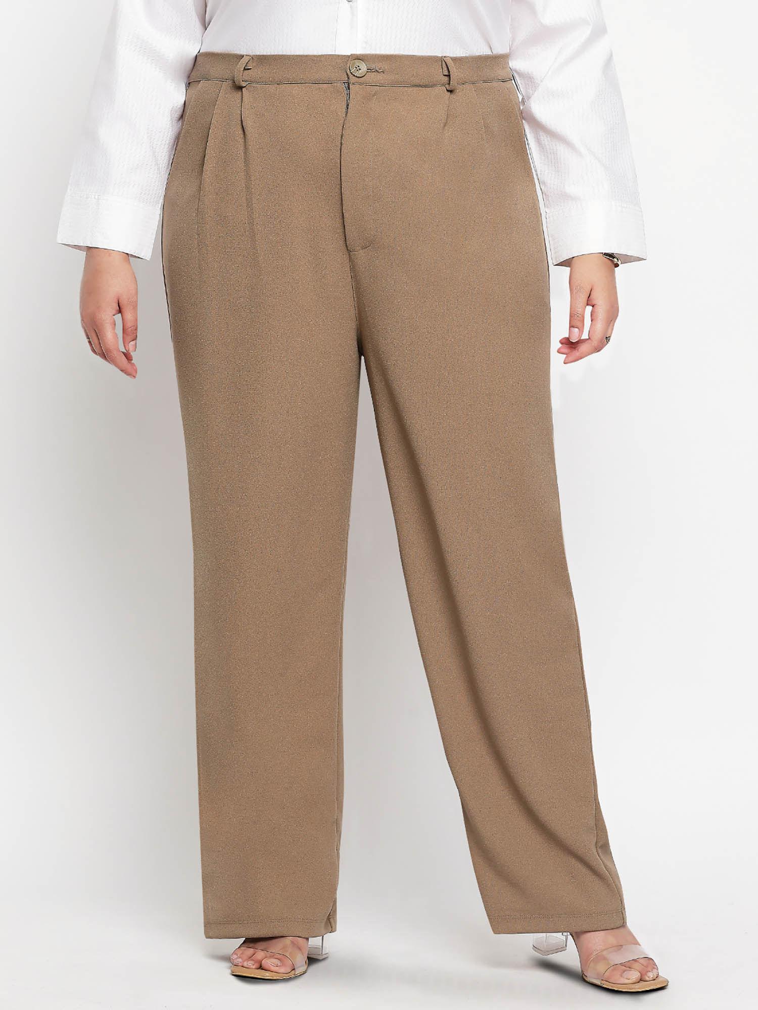 beige plus size stretch trouser